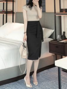 PIAOYA | High Waist Slit A-Line Office Lady Pencil Skirt for Spring and Summer