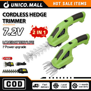 7.2V Cordless Grass Shrub Shear 2 in 1 Hedge Trimmer Rechargeable Lithium-Ion Battery Electric Grass Trimmer Pruning Saw Garden Tools