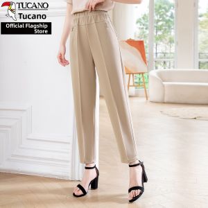 TUCANO | Slim Fit Elastic High Waist Trousers Straight Leg Pants