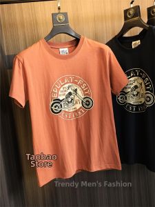 Mens Casual round Neck Short Sleeve T-Shirt Skin-friendly Combed Cotton Retro American Style Fashionable Urban Standard Fit