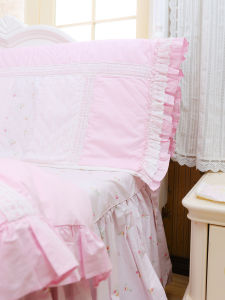 French Style Light Pink White Floral Cotton Bed Curtain Country Style Bedside Decoration with Ribbon Easy to Use