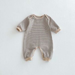 Korean Style Baby Autumn and Winter Long Sleeve Striped Boneless Envelope Collar Jumpsuit for Boys and Girls Baby Comfortable Ho
