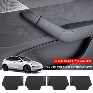 Car Door Inner Handle Protector Cover For Tesla Model 3 / Y Juniper 2025 Leather Door Grab Handle Cover Anti-Scratch Accessories