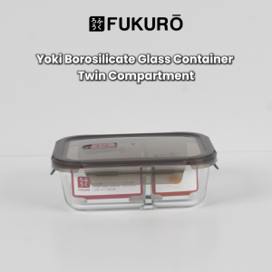 Fukuro Twin Compartment Glass Container 1000ml – Yoki Borosilicate Glass Airtight Leak-Proof Lunch Box with Air Vent