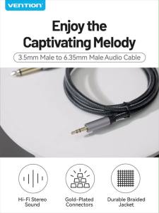 Vention | Vention 3.5 to 6.5 Earphone Adapter Audio Cable for CD Player Amplifier Speaker 3.5mm Jack to 6.35mm Jack Male to Male Aux Cord