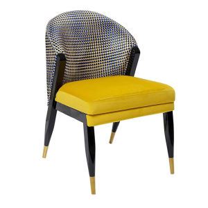 Modern Chinese Style Dining Chair Simple Solid Wood Patchwork Fabric Artistic Leisure High Table Chair Home Furnishing