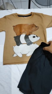 Baju Kaos Setelan Anak Perempuan Karakter Kartun Motif Beruang Kembar Lucu Usia 1 - 10 Tahun - DTF