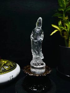 เครื่องประดับคริสตัลสีขาวธรรมชาติคริสตัลโปร่งใสแกะสลักท่าสวยงามชาวพุทธสาวกต้องมีสิ่งประดิษฐ์ฐานฟรี