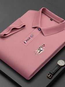 ROMON | Lormen Mens Ice Silk Short Sleeve Polo Shirt Summer Thin Business Casual Youth Top Collar T-Shirt Standard Fit Button Detail