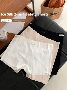 Cool Guard Ice Silk Seamless Safety Pants Womens No Roll Edge White Base Layer Pants Underwear Two-In-One Casual Short Pants