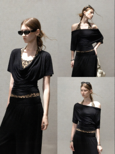 Cantonstory | Off-Shoulder Halter Tuxedo and Tank Top Set