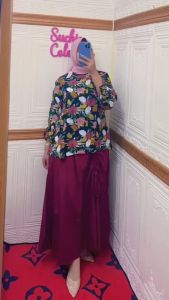 ONE SET TUNIK CORP RAYON FLORAL MIX ROK SERUT LINEN TERBARU/ATASAN MUSLIMAH TERBARU/BUSANA MUSLIMAH TERBARU