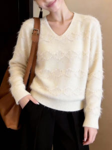 QINGNAER | Oversized Women Knitwear V-Neck Long Sleeve Soft Texture