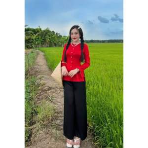 [Áo Lẻ] Bà Ba Truyền Thống Cổ Tròn Đính Nút Ngọc-Chất Gấm Hoa Cao Cấp