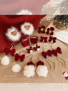 Christmas Theme Long Tassel Butterfly Knot Earrings Womens Fashion Jewelry Red Color New Arrival Winter Season Accessory
