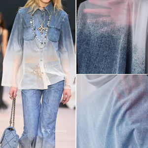 Áo Khoác Sơ Mi Denim Họa Tiết Chuyển Màu Xanh Sáng Tạo Vải Tái Chế Thiết Kế Cao Cấp Mẫu Áo Khoác Ngoài Vải