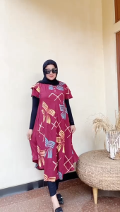 Daster Payung Tiara Jumbo Motif Lukis Batik Sakura Pekalongan Baju Dress Piyama Rayon Wanita Tidur Panjang Bumil Busui Kancing
