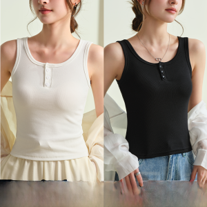 MiiOW | Áo vest màu nâu cho nữ mùa xuân hè 2025 thiết kế vai rộng mới nút áo khoác ngoài trong nhà Áo vest cotton polyester