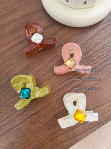 Small Jelly Color Water Diamond Clip Half-Tied Hair Crossbody Clip Shark Clip for Women Fashionable Japanese and South Korean Style Hair Accessories
