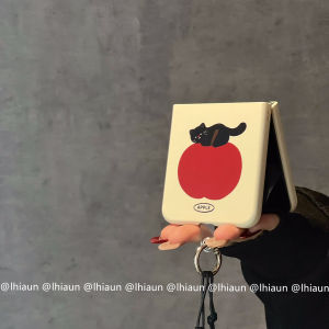 Lhiaun Cartoon  Black Cat Foldable Screen Phone Case New Zflip6 N3flip Honor Magicvflip Xiaomi Mixflip Skin Feel Protection Cover