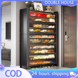DOUBLE HOUSE Carbon  steel shoe cabinet large capacity dustproof porch shoe frame multi-layer upturn door shoe rack