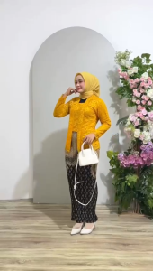 STELAN KEBAYA KUTU BARU BRUKAT JUMBO TANGAN PANJANG / STELAN KEBAYA BRUKAT KUTU BARU ROK PLISKET