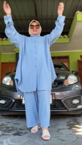 SETELAN SUPER JUMBO LD 150 / AKMAL SET WANITA MUAT 100 - 130 KG ONESET CRINKLE CEY HALUS LEMBUT