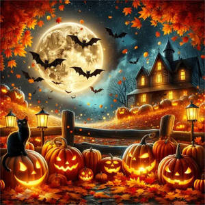 Bộ Tranh Kim Cương Huacan 2025 Halloween - Bí Ngô & Mèo Đen Tranh Khảm Mặt Trăng Diện Tích Dán Đầy Đủ Bộ Dụng Cụ Thủ Công Bằng Nhựa Resin