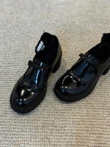 Genuine Leather High Heel Slip-On Loafers Womens Butterfly Knot Spring Autumn New Style Thick Heel Single Shoes Fashionable College Style