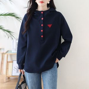 Loose Casual Hoodie Womens plus Size Blue Sweatshirt Comfortable Streetwear Style Long Sleeve Artistic Commute Fashion