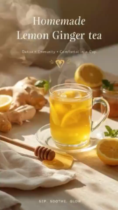 Golden Lemon Ginger Tea Powder - Lemon & Ginger Flavor Warm & Refreshing Easy to Mix 100% Natural No Fat No Added Sugar