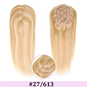 Grey Highlight Mono With PU Human Hair Toppers Invisible Hairpiece For Women Hair Clips In Toppers Extensions For Women 14Inch