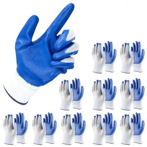 20PCS ถุงมือทำงานนิรภัยเคลือบไนไตรล์กันลื่นทนต่อการสึกหรอระบายอากาศได้แรงงานอุตสาหกรรมอาคารก่อสร้างถุงมือทนทาน