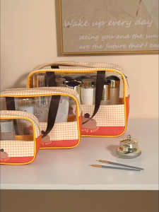 Waterproof PVC Cosmetic Bag Makeup Bag Transparent Storage Bath Bag Hand Printed Portable Wash Bag