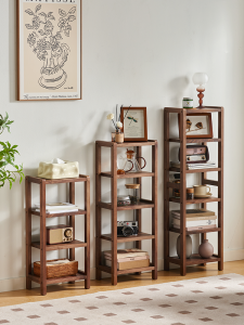 Mid-Ancient Solid Wood Shelf North America Black Walnut Combination Floor Small Bookshelf Living Room Study Narrow Seam Display Shelf