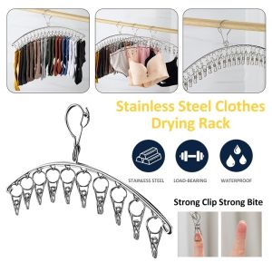 Stainless Steel Pegs Space Saving Closet Organizer Drying Rack Clothes Drying Hangers Non-Slip Laundry Windproof 6/8/10/16 Pcs Clips