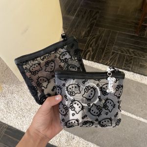 Sanrio | Hello Kitty Mesh Makeup Bag Transparent Zipper Pouch Cute Cartoon Cosmetic Organizer Portable Travel Storage Case for Girls