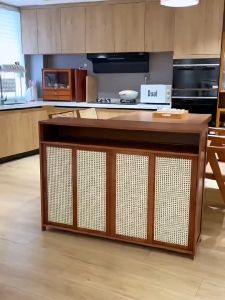 Bamboo Kitchen Cabinet Storage Rack With Rattan Door 86/117CM Microwave Ovens Cabinet Kabinet Dapur 橱柜/储物柜