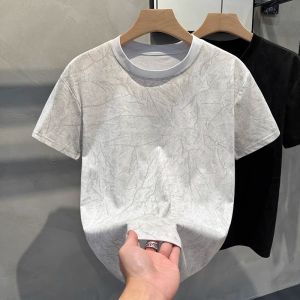 Trendy Ice Silk Loose Short Sleeve round Neck Mens T-Shirt Breathable Comfortable Summer New Arrival Fashionable Streetwear