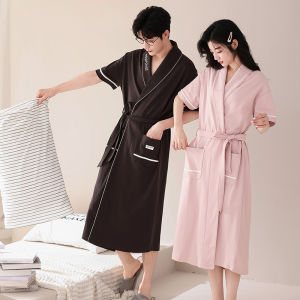 Miiow | Couples Summer Short Sleeve Pure Cotton Robe Womens Red Home Clothes Youth Knitted Cotton Fabric Embroidered Pattern MiiOW