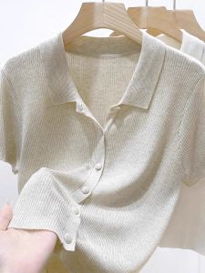 Polo Neck Short Sleeve Knit T-Shirt