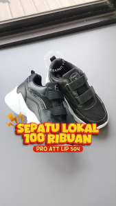 Sepatu Sekolah Anak Laki Perempuan PRO ATT Sneakers TK SD Velcro Perekat Kets Snikers Sneker Sneaker Snackers Cewe Cowo Hitam Putih LIP 504 V