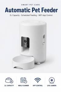 2L Automatic Pet Feeder with WiFi App Control Scheduled Meal Dispenser for Cats and Small Dogs Detachable Bowl