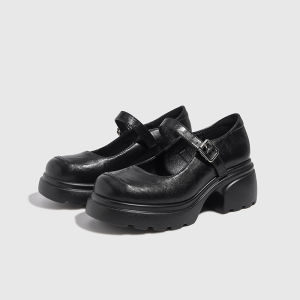 Mary Janes Thick Heel Shoes for Wide Feet Women round Toe Versatile Casual Fashion Single Shoes Comfortable Leather Footwear