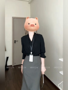 Slimming V-Neck Long Sleeve Shirt And High Waist Skirt Set Elegant French Style plus Size Womens Fashion Autumn Outfit