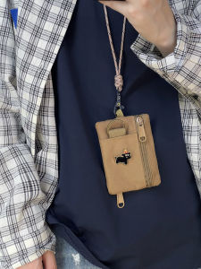 Mini Casual Retro Military Green Dog Neck Strap Wallet Earphone Bag Original TW Original Card Holder Youth Canvas Zipper Closure