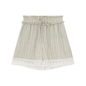 Flared Ruffles Stripe Shorts For Petite  Leisure Pants
