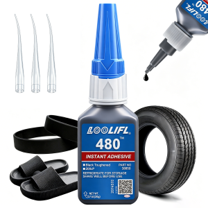 LOOLIFL Black Super Glue 480 Fast Drying Instant Cyanoacrylate for Leather Rubber High-Strength Liquid Glue Crack TireRepairTool
