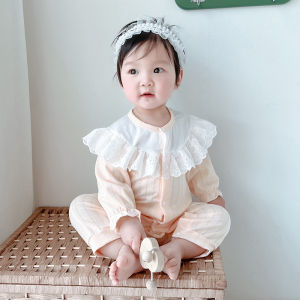 Princess Style Pure ผ้าฝ้าย แขนยาว เด็กทารก Romper ชุดสูท สําหรับทารกแรกเกิด น้ำหนักเบา ระบายอากาศได้ดี ฤดูร้อน Onesie พร้อมปุ่มปิดเดี่ยว