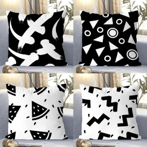 New Nordic Black White Geometric Pillowcase Living Room Sofa Backrest Car Removable Washable Soft Short Plush Square Pillow Cover